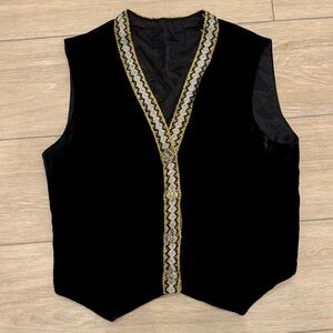 1960’s Vintage Black Velvet Gold Platinum Color Button Down Waistcoat Vest